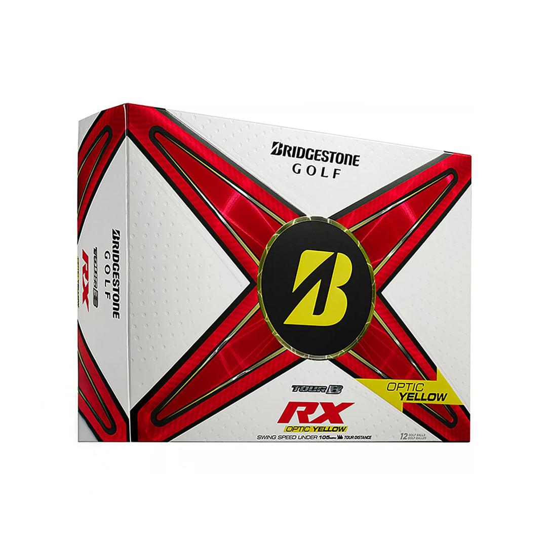 Bridgestone golf ball box with red and white design on a white background